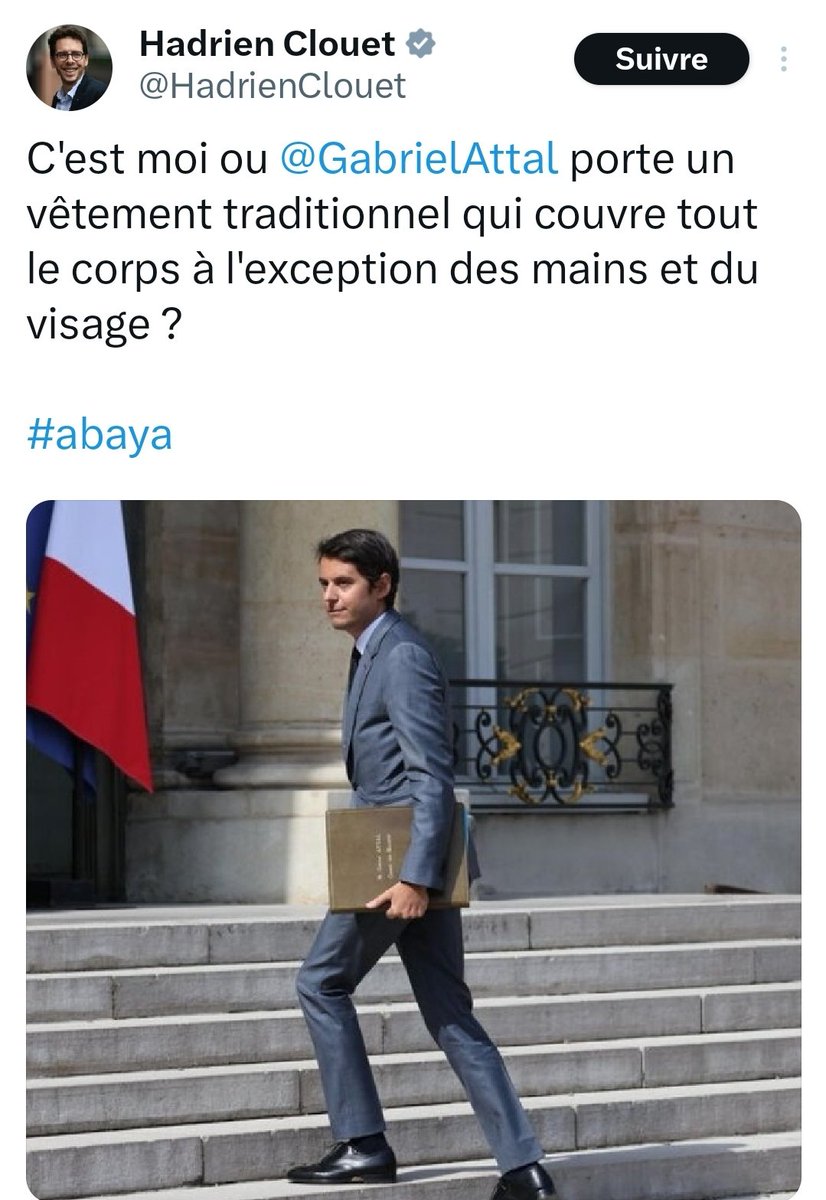 MacronardsFM's tweet photo. Bonsoir Monsieur le député @HadrienClouet 
👉Vous êtes donc payé 5928,63 euros nets par mois pour rediger un #X sur les vêtements d'un ministre @GabrielAttal ? C'est bien cela l'utilité d'un député #LFI ?
👉En fin de compte, votre #x acheve de me convaincre : ce qui vous différencie d'avec Attal, c'est un mot : la classe. Si le style c'est l' homme, les #Xtwittos feront très vite la différence.
👉 Je vous laisse donc à votre prochaine occupation, très rentable : la rédaction d'un tweet sur les vertus des baskets de Louis Boyard ou des sandales de Garrido. La classe, hein !