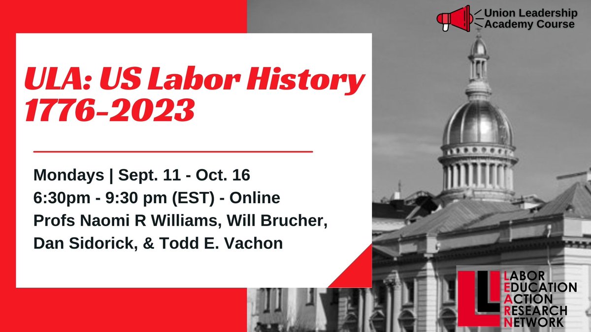 Want to learn US #LaborHistory from top labor historians online for just $90?!?! Sign up now! Classes start 9/11 and run for 6 Monday evenings from 6:30-9:30pm EST. ce-catalog.rutgers.edu/coursedisplay.… @AFLCIO @NJAFLCIO @ConnAFLCIO @coloradoaflcio @MaineAFLCIO @LN4S @FlyingWithSara @GrimKim