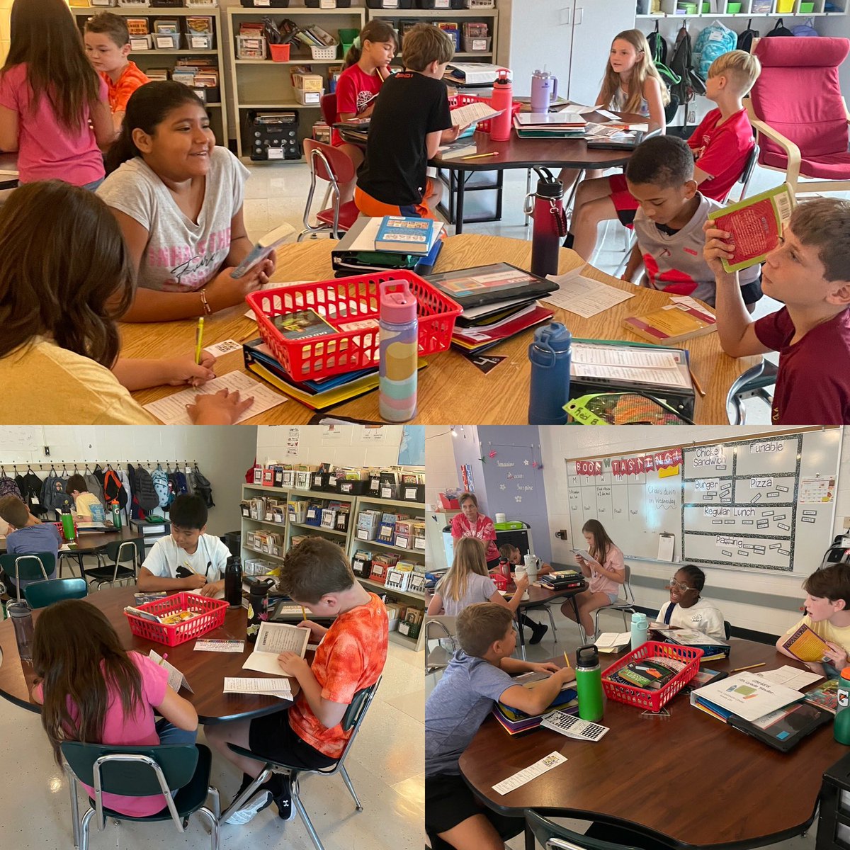 dcollinsela's tweet photo. On Friday, students experienced their first book tasting of the year! They sampled books of 6 different genres from our classroom library. They were fighting over some of the books they loved by the end! @cheetahstweet https://t.co/jiYX9gMz7M