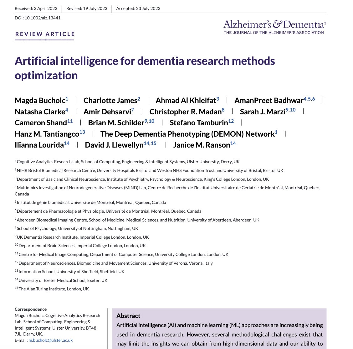 Our review on #AI for dementia research methods optimisation is finally out alz-journals.onlinelibrary.wiley.com/doi/10.1002/al…. Issues surrounding reproducibility, replicability, comparability, and trust in ML-led decisions still need to be addressed. Massive collaborative effort from <a href="/DEMONNetworkUK/">DEMON Network</a>