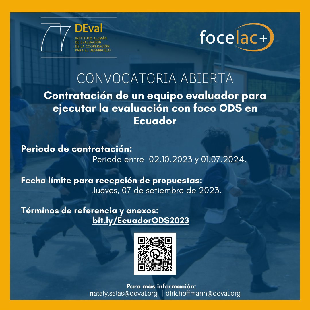 🚨Oportunidad para realizar la evaluación de la política pública del Ecuador referente a la Desnutrición Crónica Infantil en el marco de la Agenda 2030. Cierre de convocatoria 7 de septiembre, 5 pm Ecuador. @focelac Más info: bit.ly/EcuadorODS2023