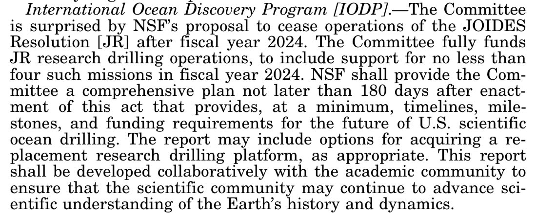 Senate Appropriations Committee is one of us as they too are ‘surprised’ by @NSF’s decision to quit funding @TheJR 😑 But, seems like they’re okay with options for a new drill ship to continue #SciOD