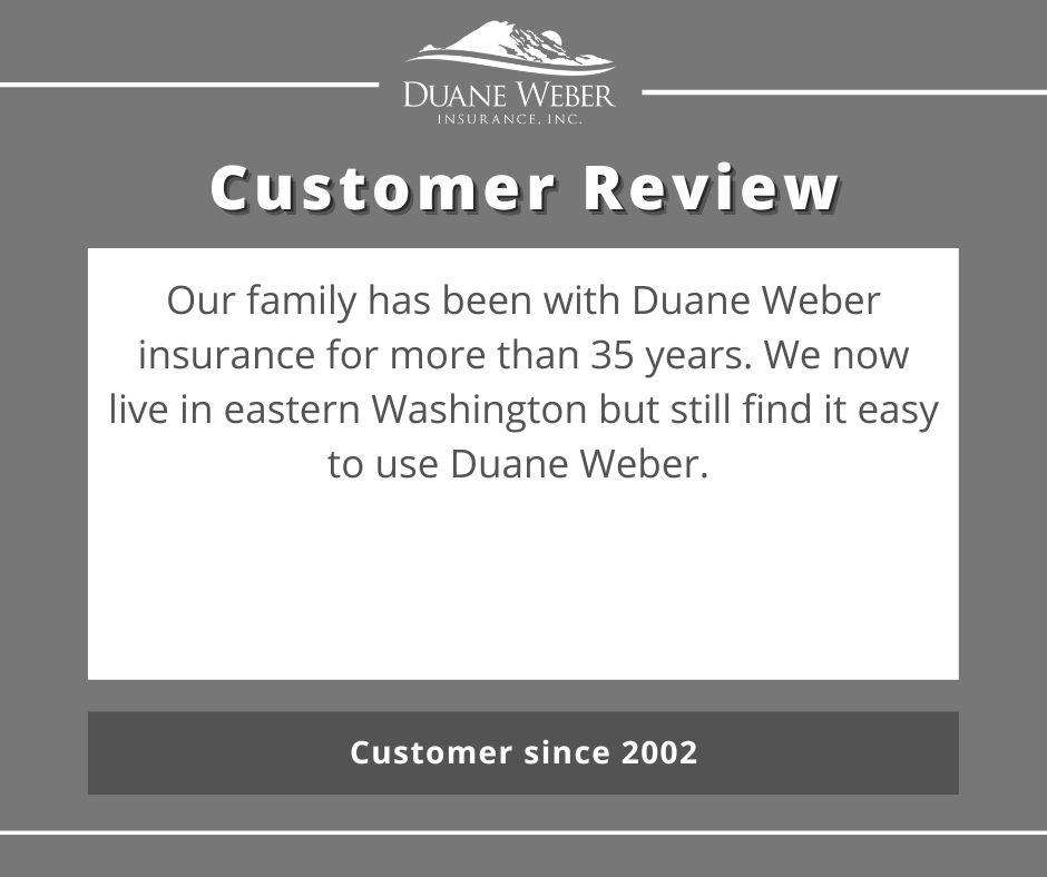 DuaneWeberInsur's tweet image. “Our family has been with Duane Weber Insurance for more than 35 years. We now live in Eastern Washington but still find it easy to use Duane Weber.” ~ Customer since 2002

 #DuaneWeberInsurance #Testimonials