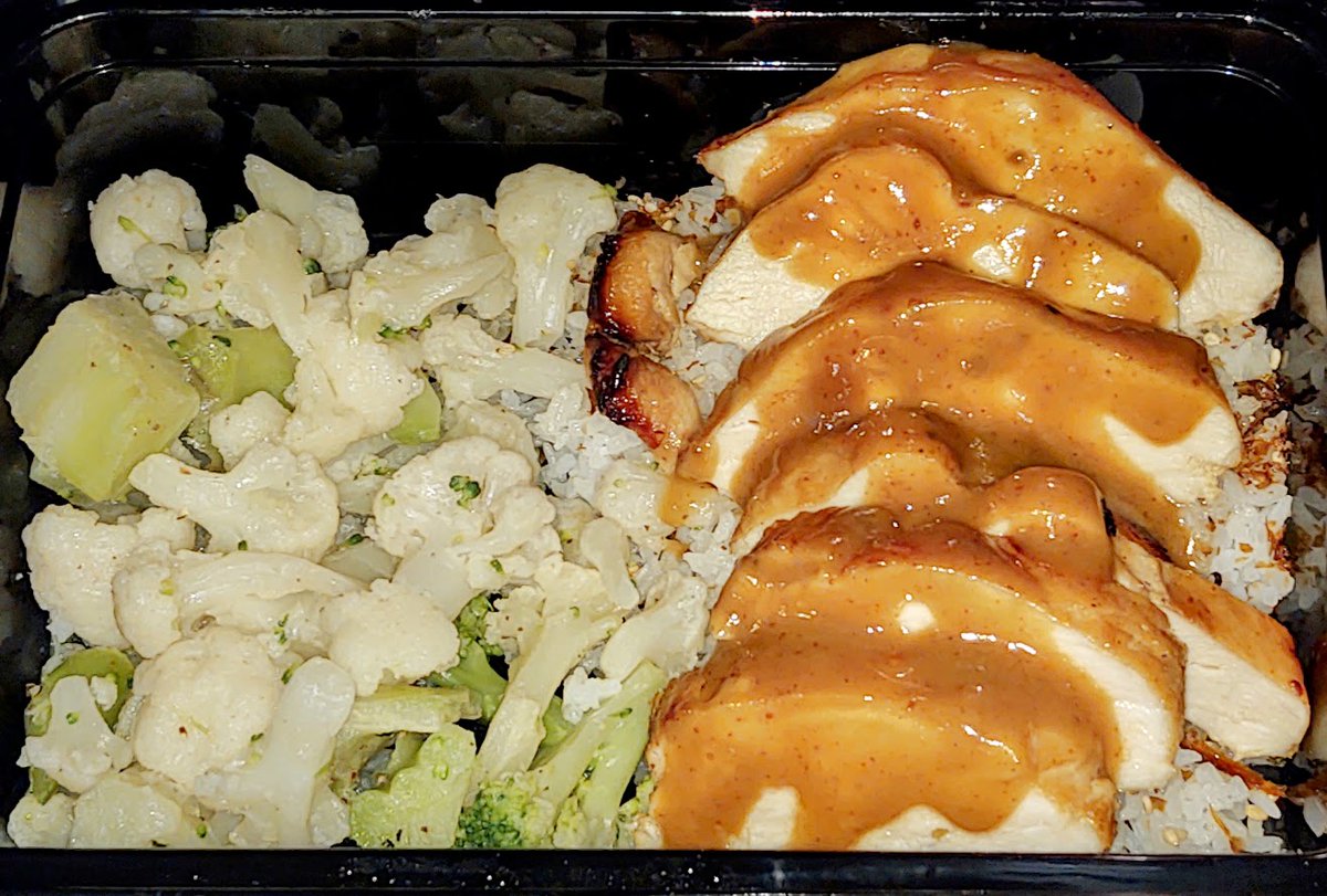 Vrghr's tweet photo. Vrghr received his new #ChefMaker #Combi_Fryer & decided to put it to the test this weekend. Gave it a real "shake down cruise", taking it to a friends & cooking for 9+ hours on it! It performed Flawlessly!
Made 12+ dishes: 4 ea. types of salmon & chicken, veggies, taters, pork, & beef.
Used their Combi-Cook, Probe Cook, Traditional (Air Fryer & Broil modes), with & without water.

Every result was delicious!

The controls & operation were simple, intuitive, & worked without issue. Clean up was a Snap! A quick rinse and swipe w/a kitchen brush cleared the cooked on BBQ Sauce from the port riblets, & it was ready for the next cook. Wiped it all down externally w/a damp cloth & a drop of dish soap, put the racks in the dishwasher; ready to store.

Wuff  packaged up all the food in "take out" containers to freeze for quick "heat & go" lunches for the coming weeks. Below are just a sampling of some of the combinations we created.

1) Maple-Ginger glazed Salmon over Rice with Roasted Green Beans & Mushrooms w/dried Cranberries & Chopped Cashews:

2) Salmon marinated in Italian Dressing over Rice with Roasted Fresh Garden Squash enhanced w/Italian Dressing:

3) Jim Beam Maple BBQ Pork Riblets over Rice with Roasted Green Beans & Mushrooms w/dried Cranberries & Chopped Cashews:

4) Maple-Mustard Chicken Breasts over Rice with Steamed Cauliflower & Broccoli:

There were others, including different proteins with roasted potatoes with  Parmesan and "Italian" cheeses, bacon wrapped chicken, and a small beef section.

We even re-crisped some chicken skins that had been previously water-fried crispy but become soggy after storing in the fridge a couple days. After a few minutes in the air fryer at 400f, they were fantastically light and crispy/crunchy. Like "Pollo Chicharrones." *chuckles* What a treat!

Vrghr is absolutely THRILLED with this new appliance! Will be making plenty more dishes with it in the future.
