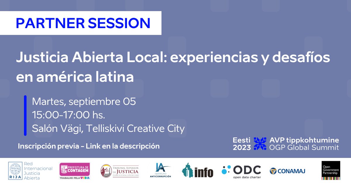 En el marco de #OGPEstonia desde RIJA estamos organizando la reunión de trabajo: 

➡️"Justicia abierta local: experiencias y desafíos en américa latina"🌎

Si vas a #OGPEstonia ¡sumate! 
✍️ inscripción: forms.gle/ERARH2gYbwE4fV…