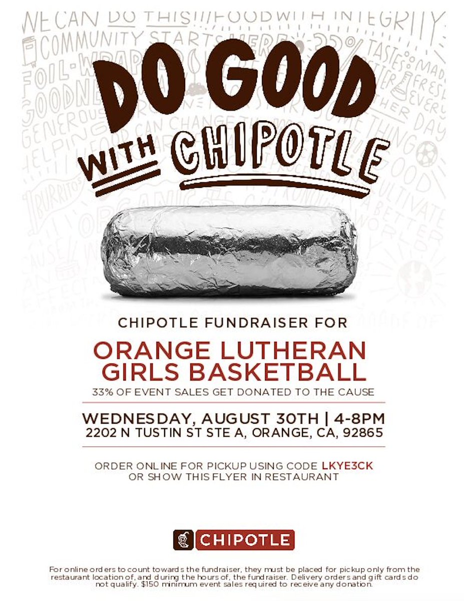 Giving back never tasted so good! Stop by Chipotle for our fundraiser on Wednesday and they’ll donate 33% of the proceeds to our program!🌯