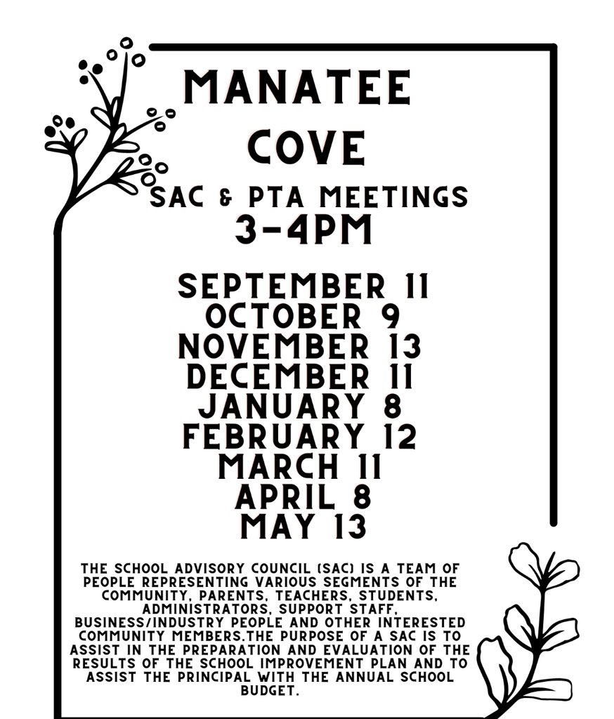 ADouglasVCS's tweet photo. SAC and PTA meeting dates https://t.co/VAEUUgzCRD
