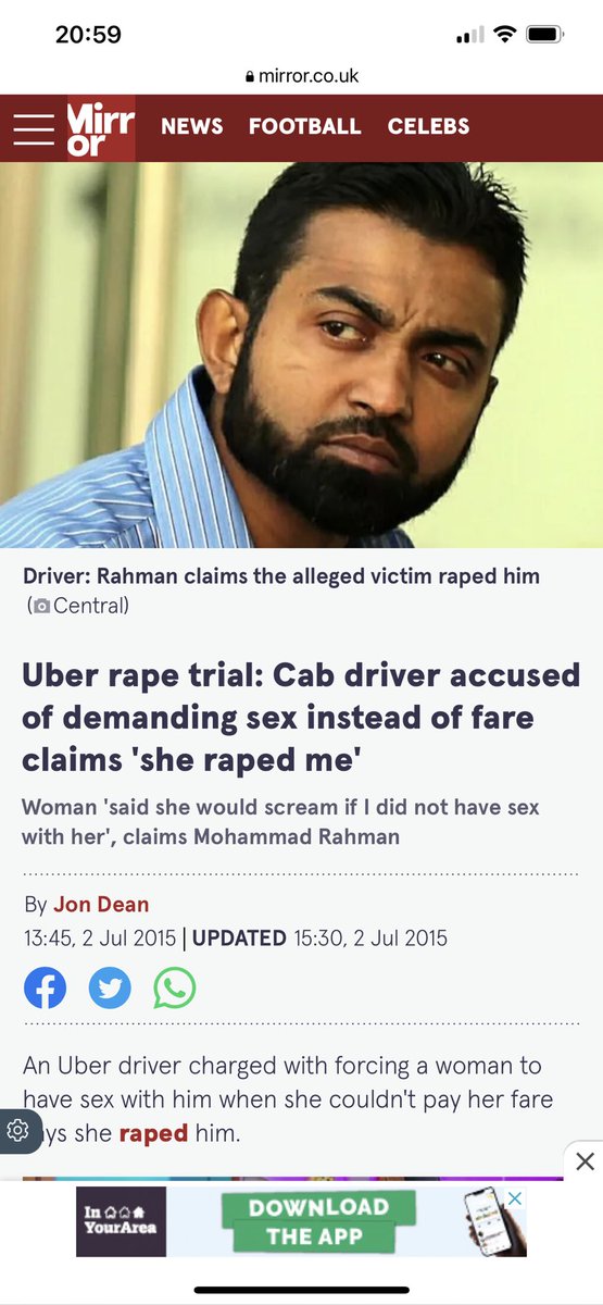 The Bangladesh-born @Uber cabbie, who moved to the UK in 2006, said he considered reporting the incident to police, but could not face the shame of what had happened. It’s a good defence, “she didn’t have the money for the taxi ride so she made me Rape her, .” Remember I said…