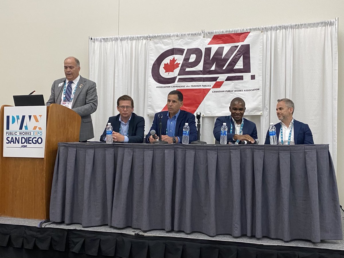 APWATeresa's tweet photo. International panel at #CPWA luncheon discuss challenges of public works/municipal infrastructure in other countries #PWX2023 #APWATweets https://t.co/j2ZBpr42H9