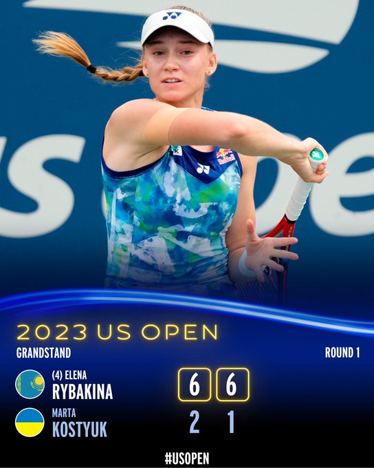Scorecard showing Elena Rybakina defeats Marta Kostyuk 6-2, 6-1