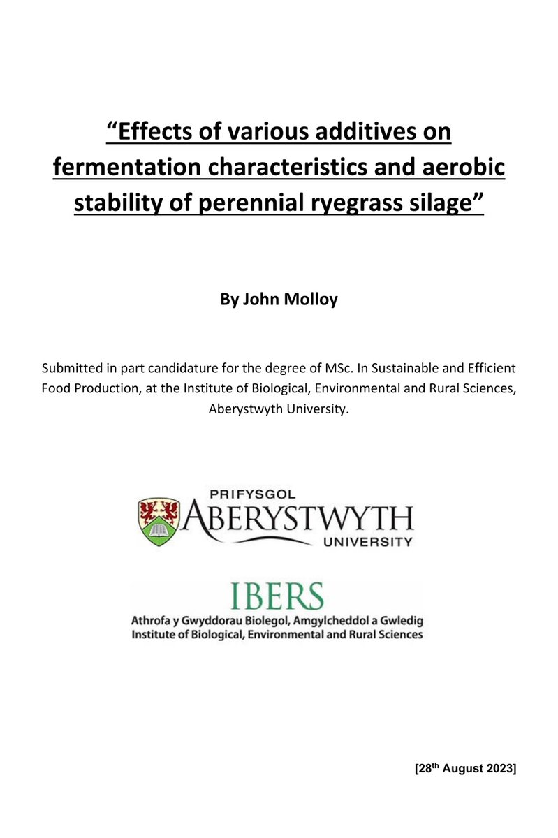 John Molloy (@johnmolloy92) on Twitter photo This evening I submitted my dissertation for my MSc at Aberystwyth University, Wales
Thanks to Dr.Gareth Griffith and <a href="/rhunfychan/">Rhun Fychan</a> for their teachings on making quality silage.
Finally, I want to thank Agri-Lloyd for all their support & everyone who has helped along the way. This evening I submitted my dissertation for my MSc at Aberystwyth University, Wales
Thanks to Dr.Gareth Griffith and <a href="/rhunfychan/">Rhun Fychan</a> for their teachings on making quality silage.
Finally, I want to thank Agri-Lloyd for all their support & everyone who has helped along the way.