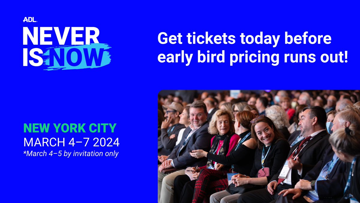 We’ll be in NYC for the #NeverIsNow summit this coming March - will you? Join us to continue the fight against antisemitism, hate &amp; bias in all its forms. neverisnow.org