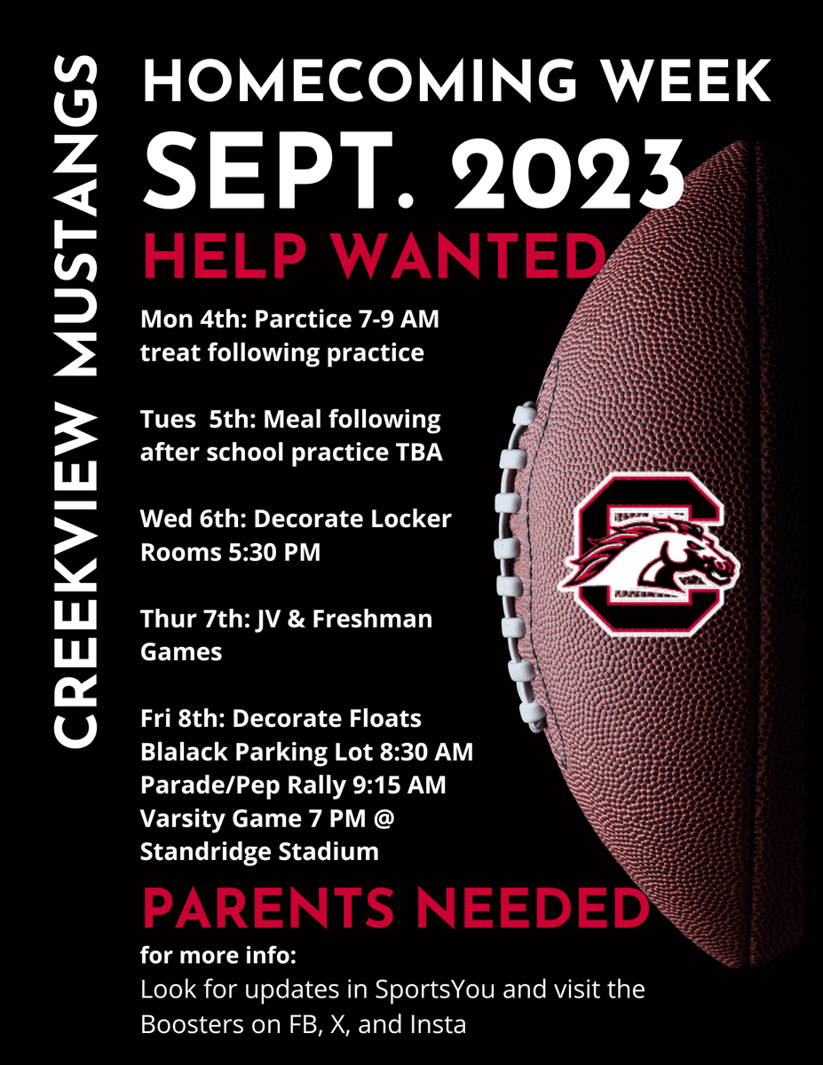 Help support our athletes during homecoming week! There are many opportunities to join in the fun and volunteer. No need to sign up, just show up❤️ 🏈It’s always a great week! 🏈❤️