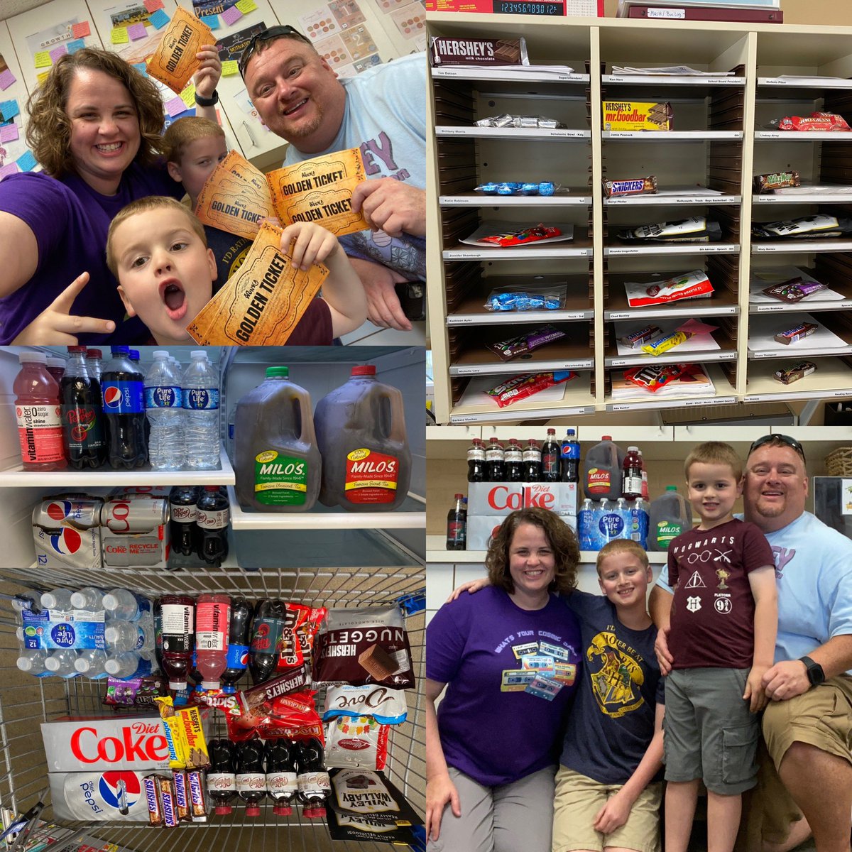 Snacks & Relax➡️ being a principal is a family affair. We stocked the lounge w/ drinks & snacks. We also hid 10 Golden Tickets in the school for 20 min. of extra prep where I will cover recess supervision or classroom. #momsasprincipals #PrincipalOfficeHours #Pitzer2a #LWRockets