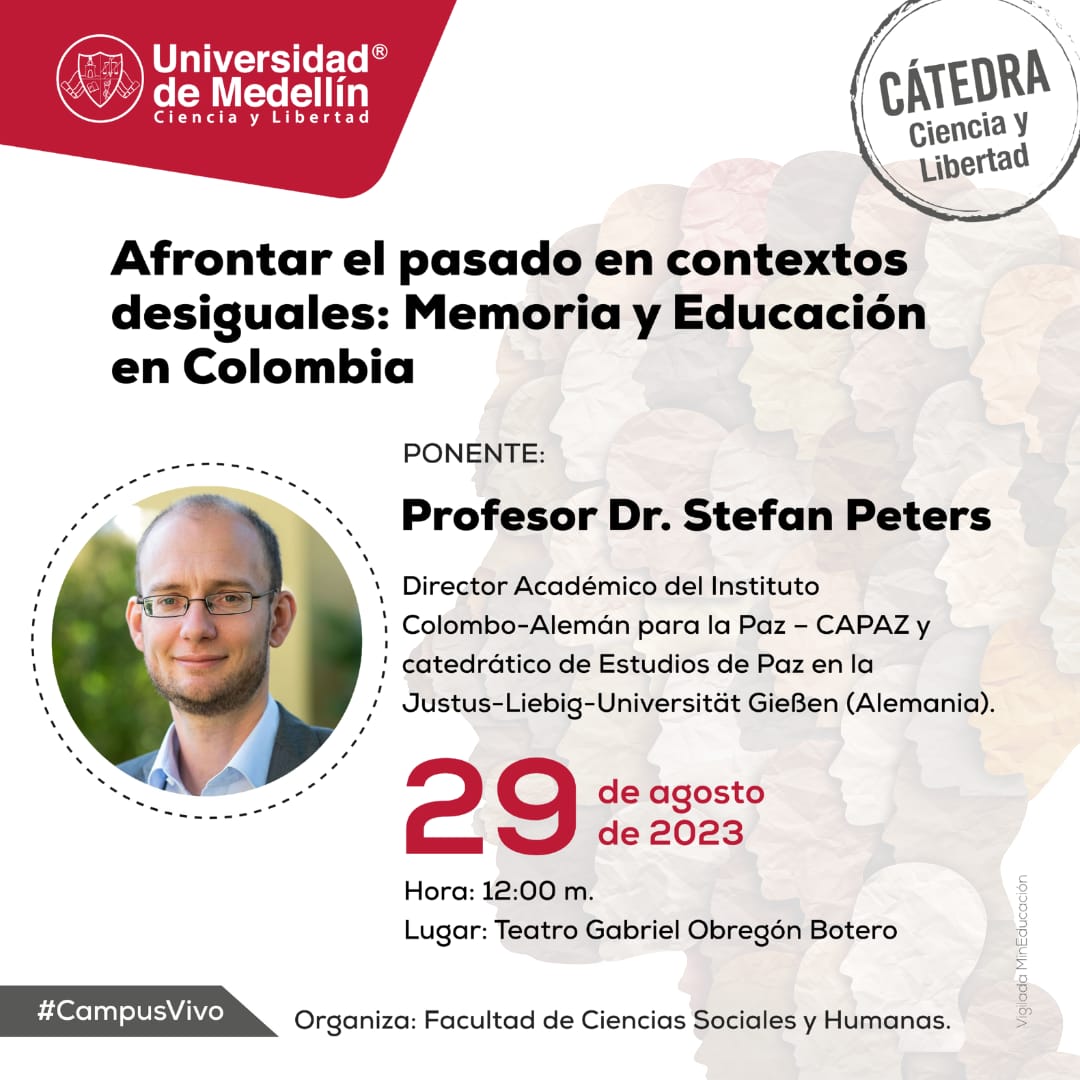 Instituto_CAPAZ's tweet photo. #EventosCAPAZ | El director académico del Instituto CAPAZ será el ponente mañana 29 de agosto en la cátedra "Afrontar el pasado en contextos desiguales: Memoria y educación en Colombia" de la @UdeMedellin_
Más información: https://t.co/9IIkPe4g5a https://t.co/oXLw6fiSCA