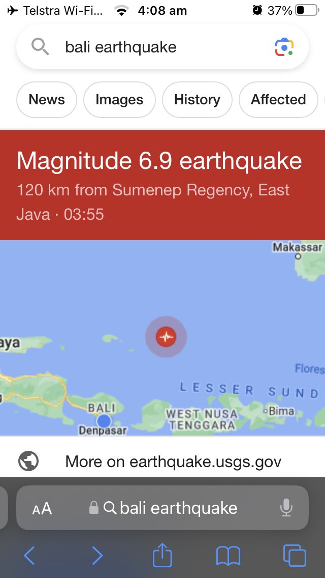 Earthquake woke us just before 4:00 am here in Sanur, Bali! It was east of Java apparently. #earthquake #Bali