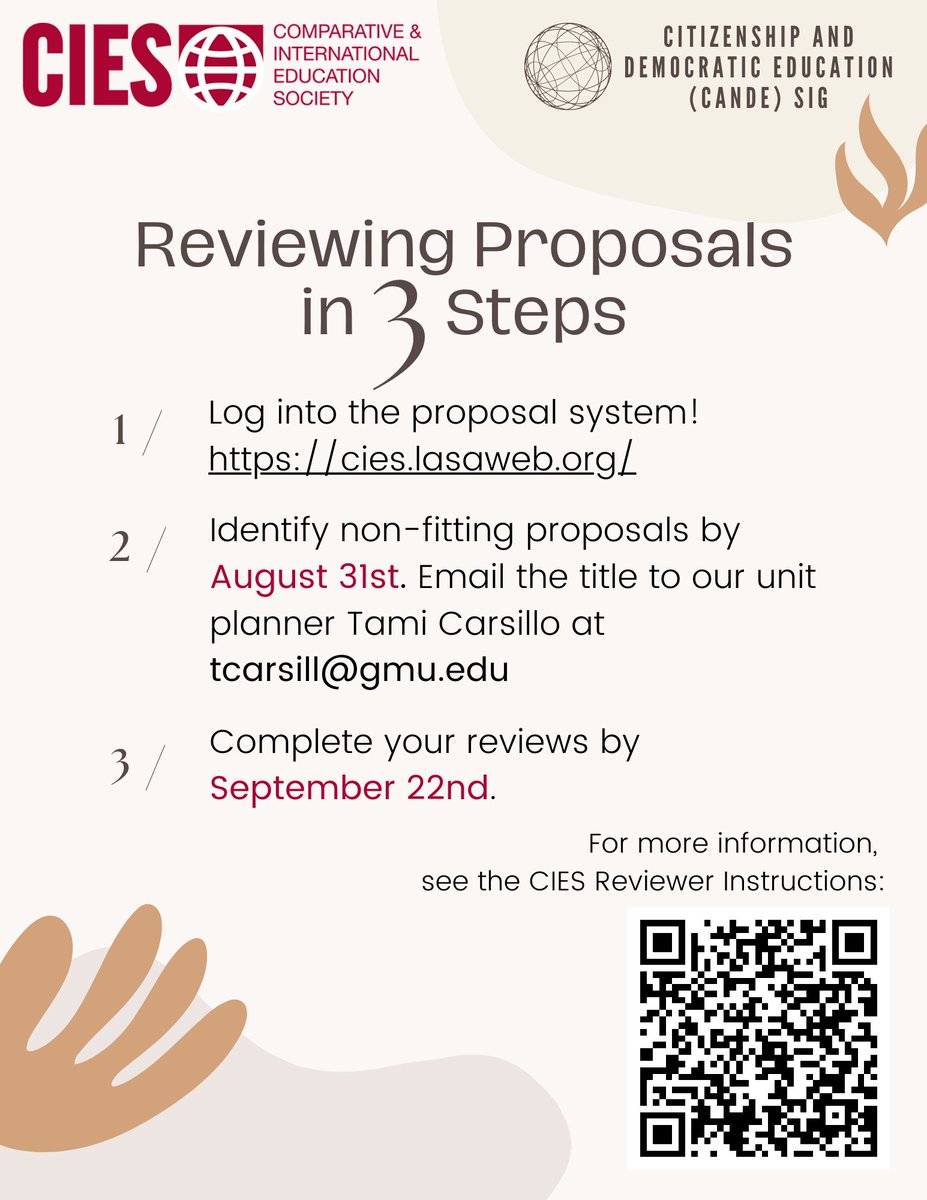 CANDE SIG (@candesig) on Twitter photo Dear CANDE Reviewers,
Please log in to the CIES system to access the proposals you've been assigned to review:
cies.lasaweb.org
Don't hesitate to reach out to our Unit Planners with any questions!
@tcarsillo <a href="/CaroGlobalEd/">Caroline Ferguson</a> Dear CANDE Reviewers,
Please log in to the CIES system to access the proposals you've been assigned to review:
cies.lasaweb.org
Don't hesitate to reach out to our Unit Planners with any questions!
@tcarsillo <a href="/CaroGlobalEd/">Caroline Ferguson</a>