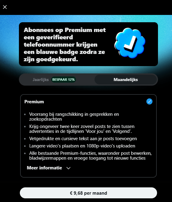 _landaal's tweet photo. Word steeds gekker.. bijna €10 euro per maand of € 101 per jaar voor wat premium functies en een blauw vinkje.
het is mij te gek. het is geen netflix ofzo 😜
#laatmaar #dtv #watvindjij https://t.co/KxvzVKwkML
