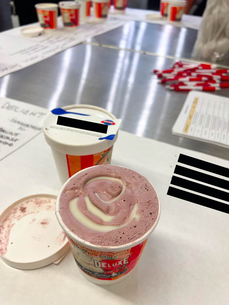 SweetPDTweets's tweet image. Had to redact some top-secret information, but we're working on some super exciting things in the lab! ✨ Any guesses at what? #icecream #inclusions #ingredients