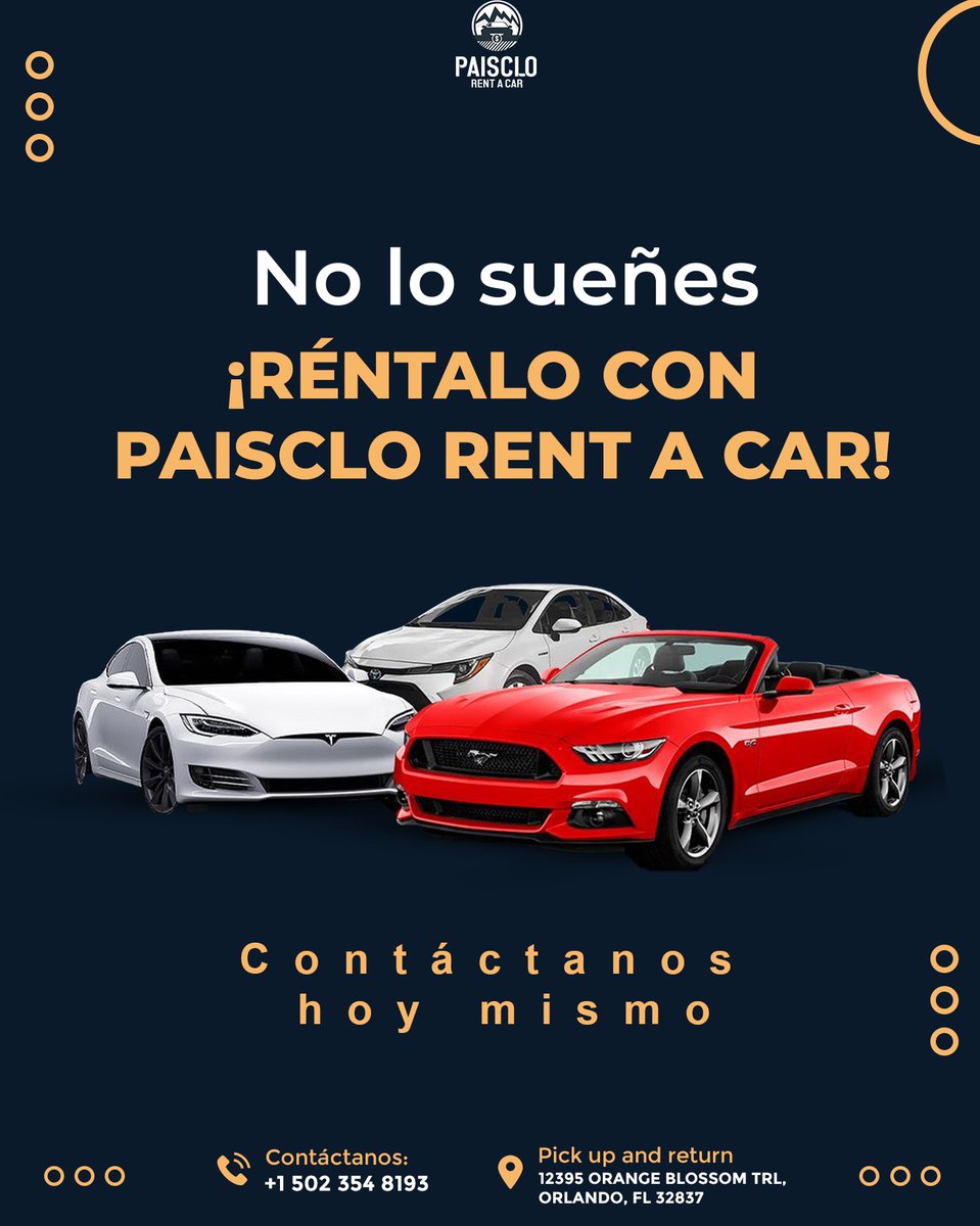 Paisclorentacar's tweet photo. ¡Haz realidad tus viajes con Paisclo Rent a Car! 🚗

Descubre la libertad de recorrer nuevos destinos a tu propio ritmo. Contamos con una amplia flota de autos de calidad y servicio excepcional para hacer de tus viajes una experiencia inolvidable. 😏

📲 +1 (502) 354-8193 https://t.co/7A7HK0MF4w