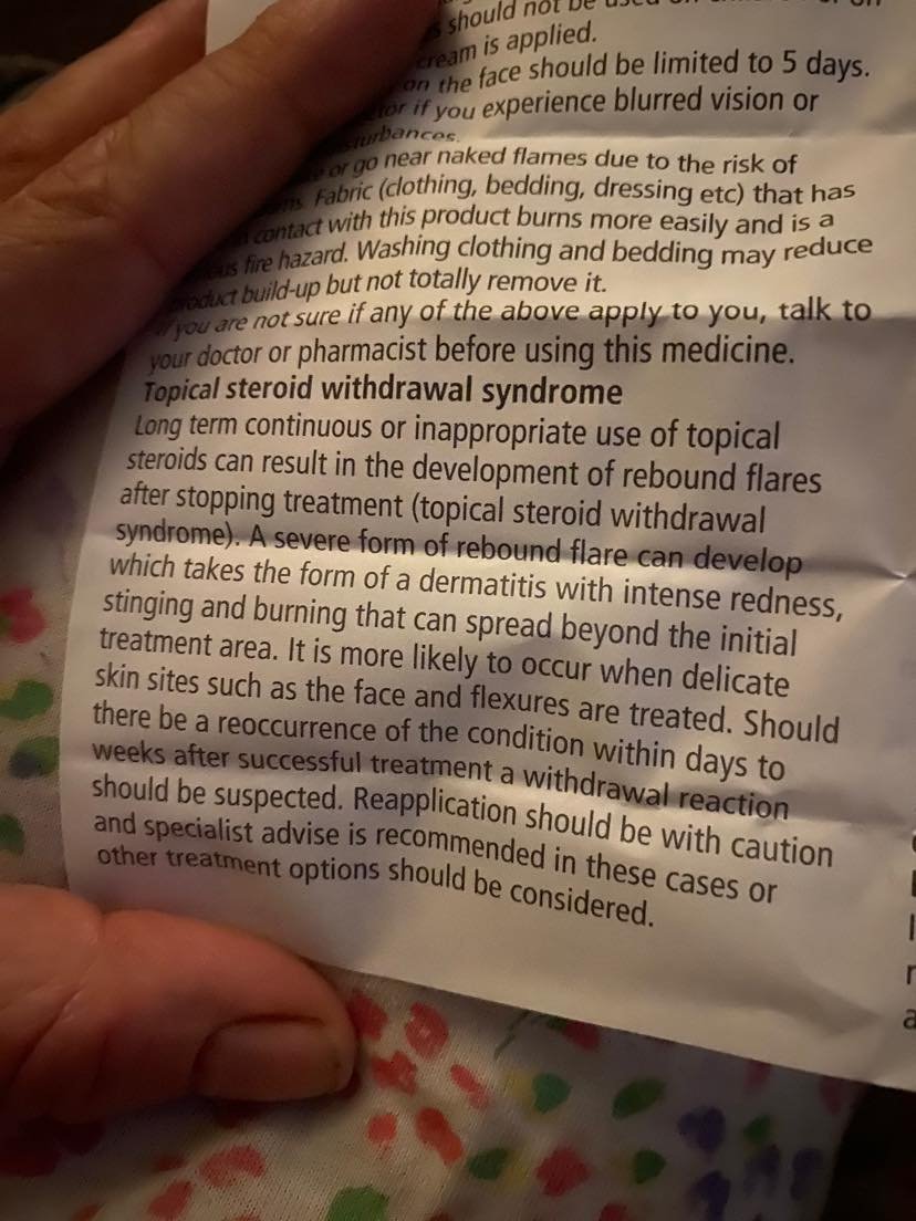 Topical Steroid Withdrawal is now mentioned on the patient information leaflet that accompanies topical steroids, which is a positive step. 

However, there are 2 points that need clarification: