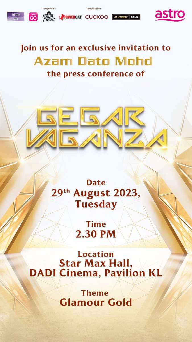 AzamDatukMohd's tweet photo. GEGAR VAGANZA 2023 - Sponsorship by Al-Ebreiz Global Capital Berhad® and AlaDeen Gold® Wallet Trading Platform Gold-Backed Provider innovation by Al-Ebreiz Global Capital Berhad® incubation by the Ministry of Science, Technology &amp; Innovation (MOSTI) and MRANTI Park....!!! https://t.co/Jrd7g7dzOK
