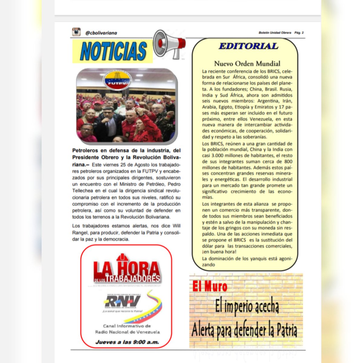 #28Ago

Revista Unidad Obrera #122, publicación oficial de la CBST con orientaciones importantes para la clase obrera de Vzla.

Articulo central: "Los trabajadores repudiamos los intentos de intervención contra la Patria de Bolívar y Chávez", noticias y más.

#ConéctateConMaduro