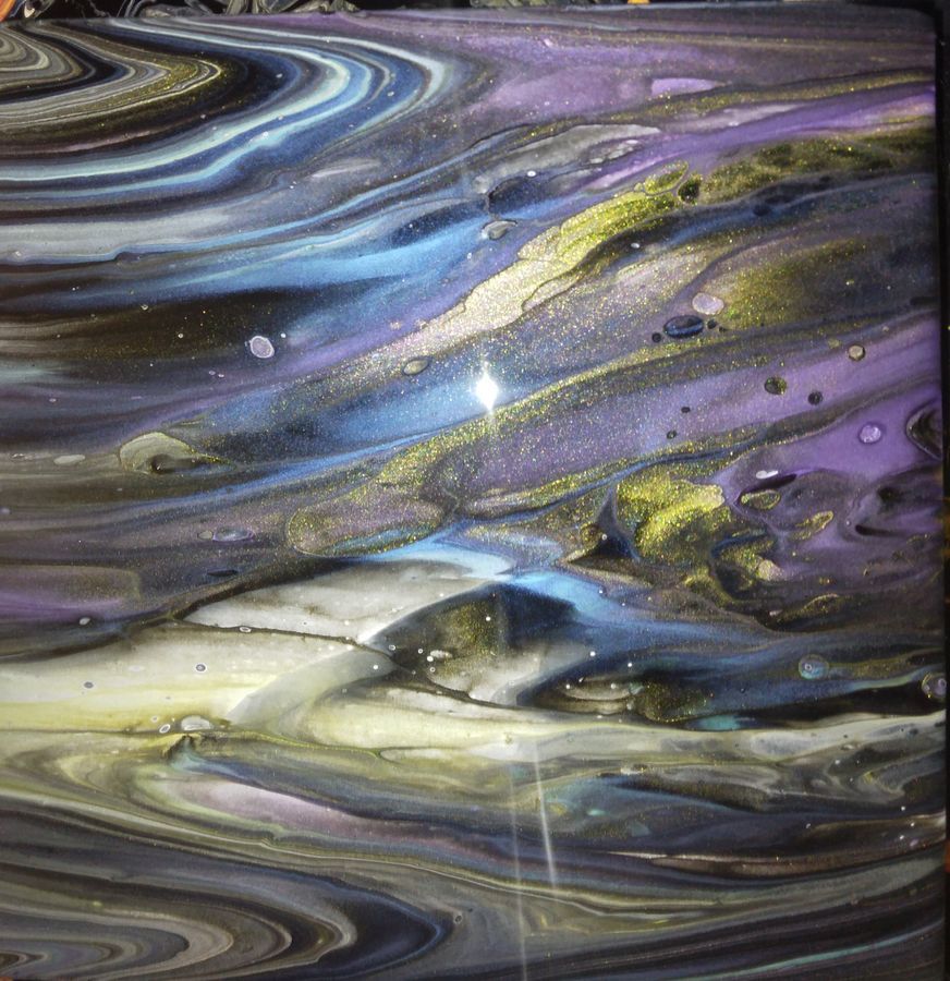 the_con_cept's tweet photo. I made this yesterday with some of the art supplies @prettybluelites sent me! I adore it, but I think any foreground will have to be chosen very thoughtfully. (My co-worker wants the Starship Enterprise; I told him I'm not licensed for that, lol.) #Art #Painting #DutchPour https://t.co/RIoxsrjhVK