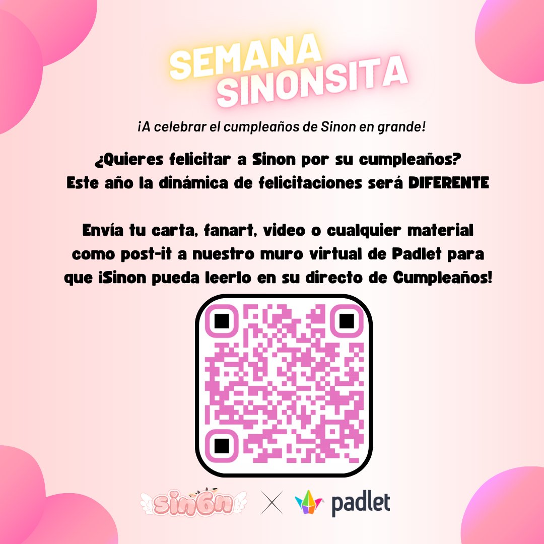🎂  SEMANA SINONSITA 🎉

¡5 Eventos SORPRENDENTES para celebrar el cumpleaños de nuestra Sinonsita en Discord! 🪩

Además contamos con una nueva dinámica de felicitaciones para los Sinonsitos 😯

Más información 👉 discord.gg/sin6n

¡A celebrar!