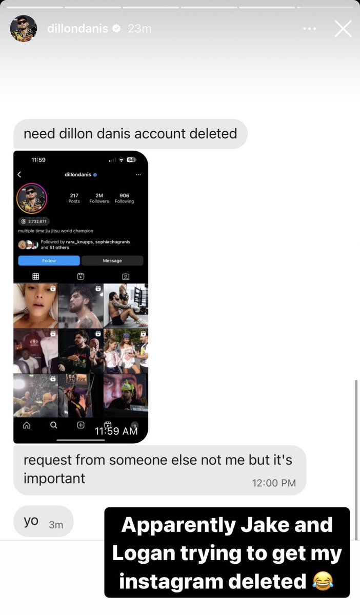 HappyPunch's tweet photo. Dillon Danis claims that Logan &amp; Jake Paul are trying to get his account deleted 🤔 https://t.co/VQt6GIDovB