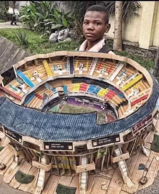 This kid is from Nigeria and his dream is to become an architect in the future. He made a model of the Camp Nou football stadium. He is only 11 years old. (AFP)