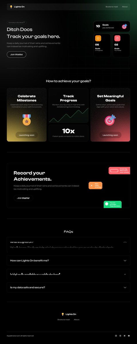 "🎉 Explore our Buildspace idea's landing page design (Lights Out)!

I'm a bit behind schedule, but I'll make some tweaks and aim to open the waitlist next week.

Stay tuned!"

cc <a href="/_buildspace/">buildspace</a> <a href="/_nightsweekends/">nights & weekends</a>