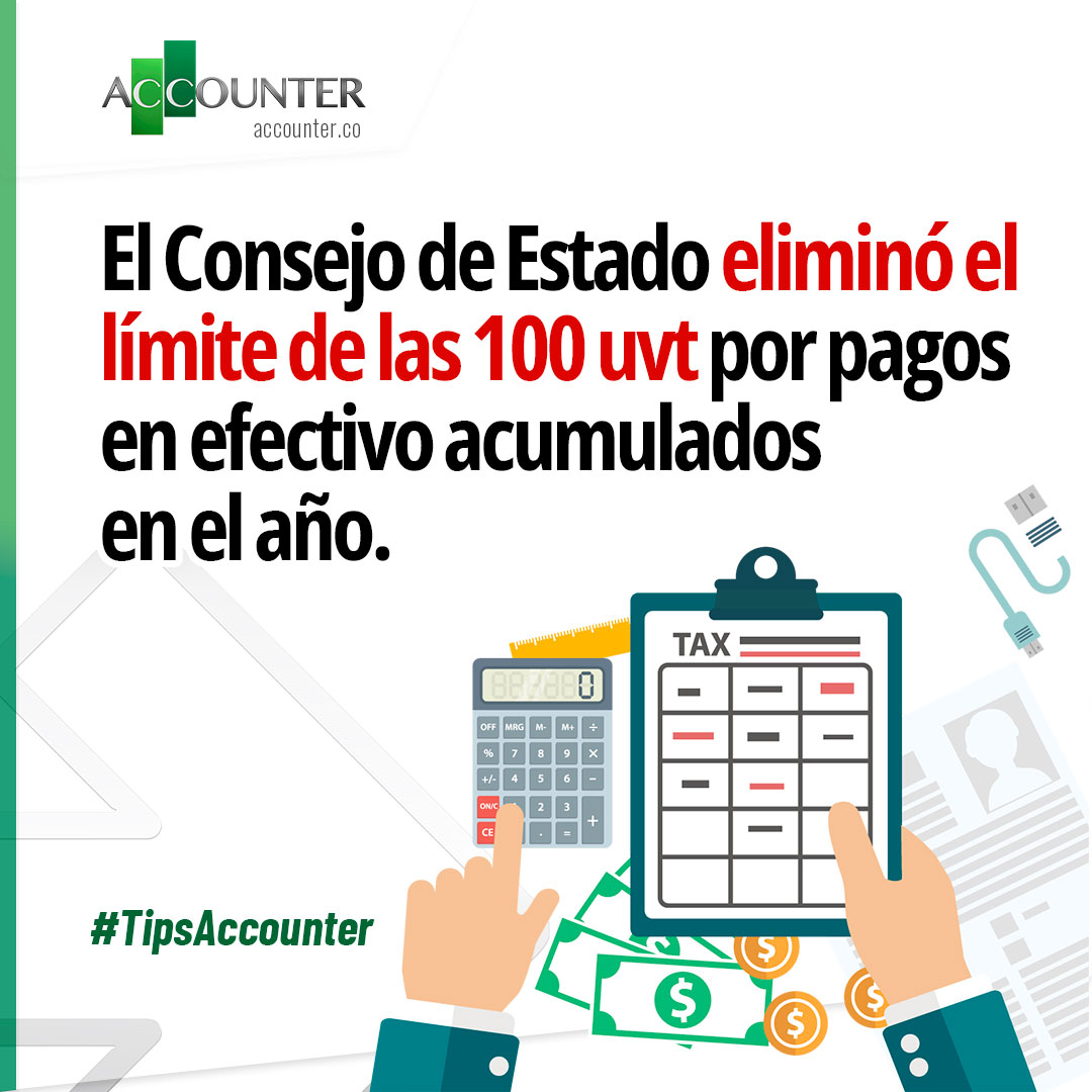 accounterweb's tweet photo. El Consejo de Estado eliminó el límite de las 100 uvt por pagos en efectivo acumulados en el año.

#tipsaccounter #accounterweb #noticias #news #tips #contador #colombia
#consejodeestado #limite100uvt #pagosenefectivo #pagoacumulado https://t.co/HtiJ5cxs5T
