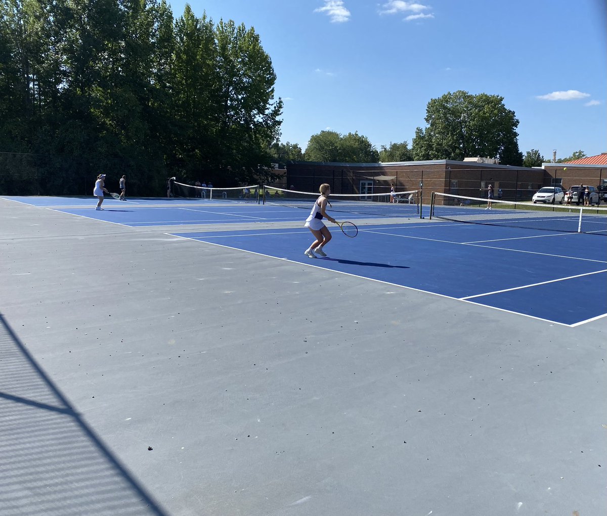 First Tennis match of the season for the girls tennis team! Great matches going vs Kings! #GoWolves