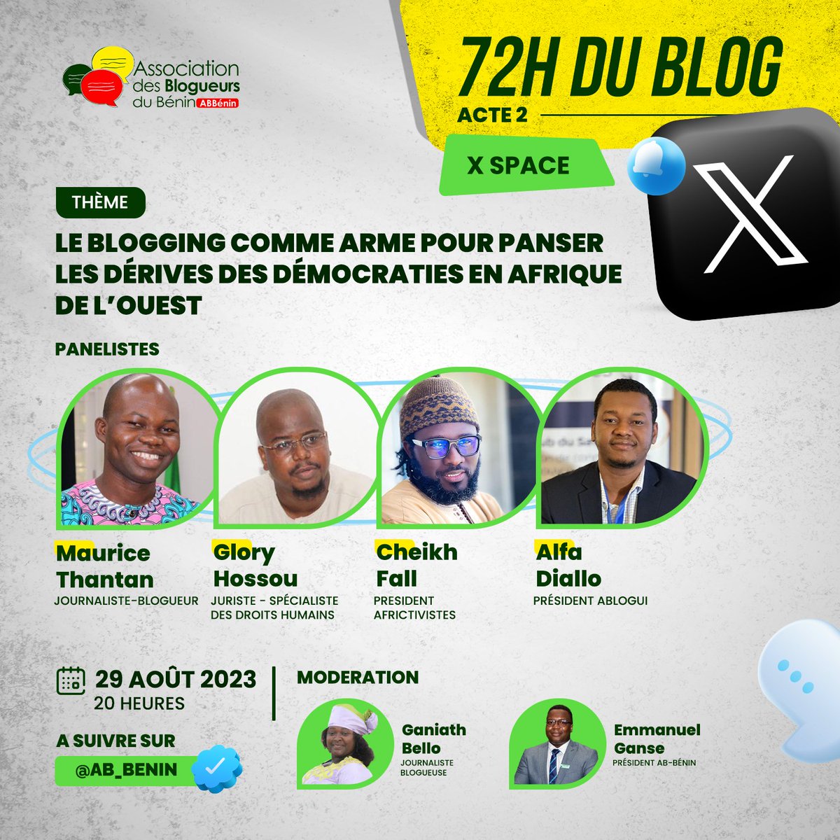 MadjidathOuro's tweet image. 🗣️ Les mots ont le pouvoir de guider le changement. Joignez-vous à nous alors que nous explorons comment le blogging peut devenir une arme pour soigner les démocraties en Afrique de l&apos;Ouest. 

#72hdublog 
#blogday2023