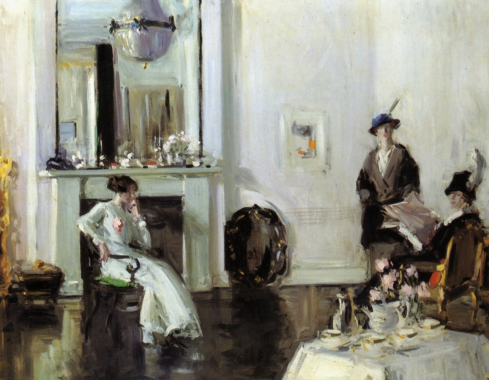 hodgetts_susan's tweet photo. 🖼️Afternoon, 1913
🎨#FCBCadell #ScottishColourists
#TuesdayTea #painting
China tea cups in the foreground, and two elegant women in black who are seemingly unconnected with a woman seated beneath a mantelpiece. https://t.co/AV58WENxC3