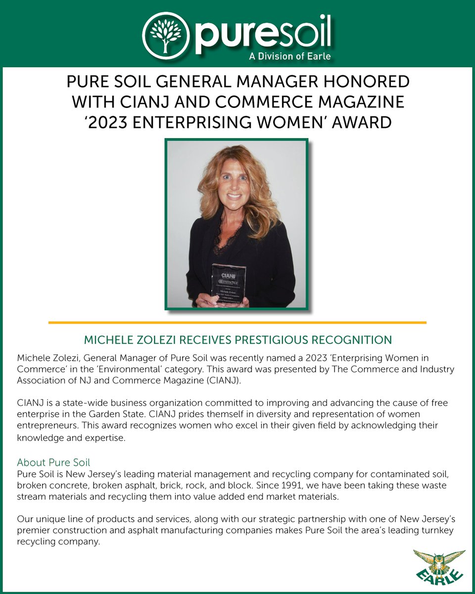 SBACNJ's tweet photo. We would like to congratulate Michele Zolezi, General Manager, Pure Soil, a division of SBACNJ Master Sponsor Earle on this prestigious award. https://t.co/Z6jC7xascg