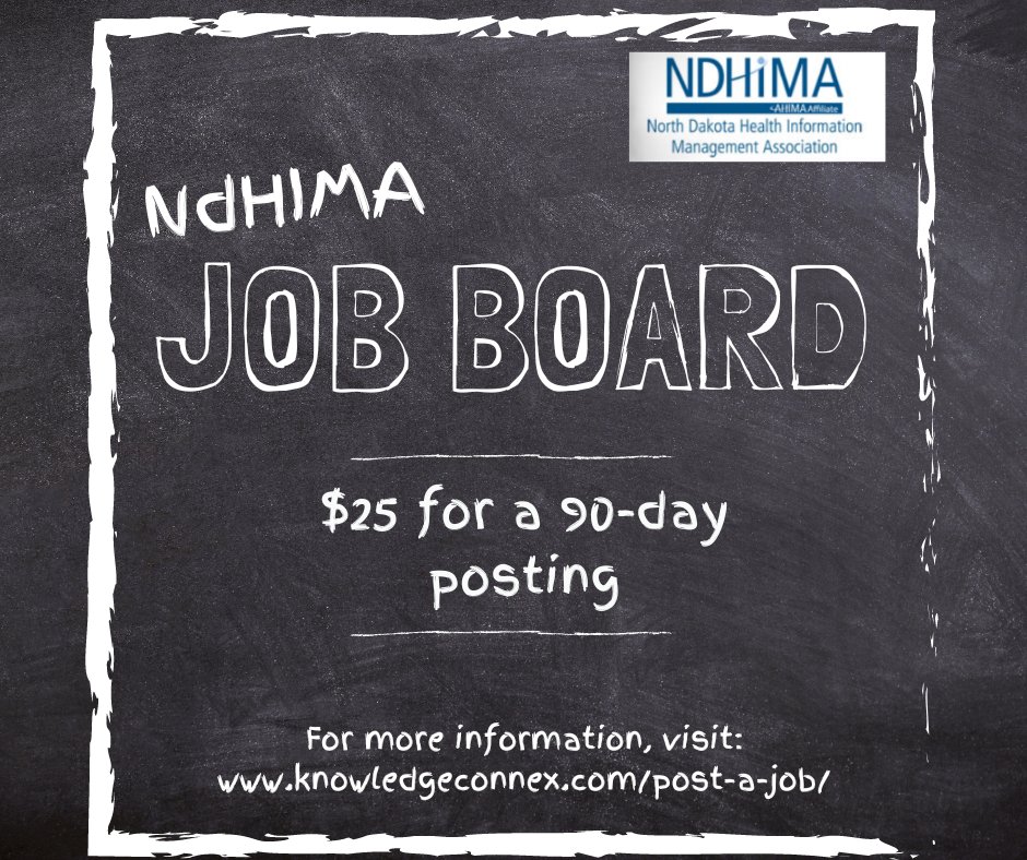 NDHIMACSA's tweet photo. Are you currently looking for a talented HIM candidate to fill your job opening? Post your job opportunity with NDHIMA. Visit https://t.co/EwTBnYbmBE for more information and pricing.
#NDHIMA #KnowledgeConnex https://t.co/pWR3lpEAFj
