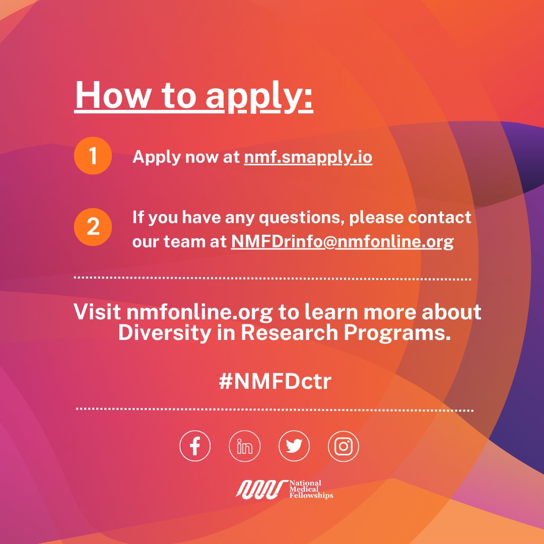 The mission of the NMF Dctr program is to increase underrepresented patient engagement & participation in #ClinicalResearch to ensure that treatment & preventative regimens are thoroughly investigated across all populations. 

Learn more at bit.ly/3nTtIvG. #MedTwtitter