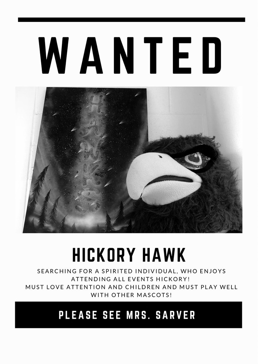 Mascot Wanted!! Please contact Lesley.Sarver@cpschools.com if you would like to represent Hickory! #servicehours #communityoutreach #spiritleader