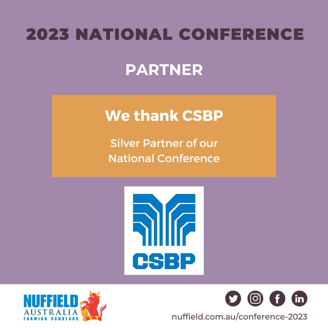 nuffieldaust's tweet image. FIVE DAYS LEFT TO REGISTER!
Everyone welcome to attend our National Conference in WA and hear 30 Nuffield Scholars present innovative research findings from around the world
We thank @CSBPfertilisers for their support
Visit: 📷nuffield.com.au/conference-2023  #ausag #nuffieldag #aussieag