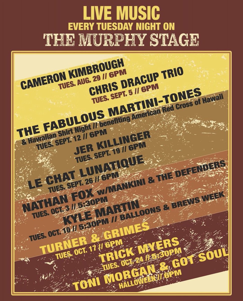 Live music on 𝐓𝐡𝐞 𝐌𝐮𝐫𝐩𝐡𝐲 𝐒𝐭𝐚𝐠𝐞 every Tuesday night!⁠
Check out our fall lineup through Halloween...⁠

#BuiltToBrew #TheMurphyStage #MusicToMyBeers #ListenLocal #NMcraftbeer
