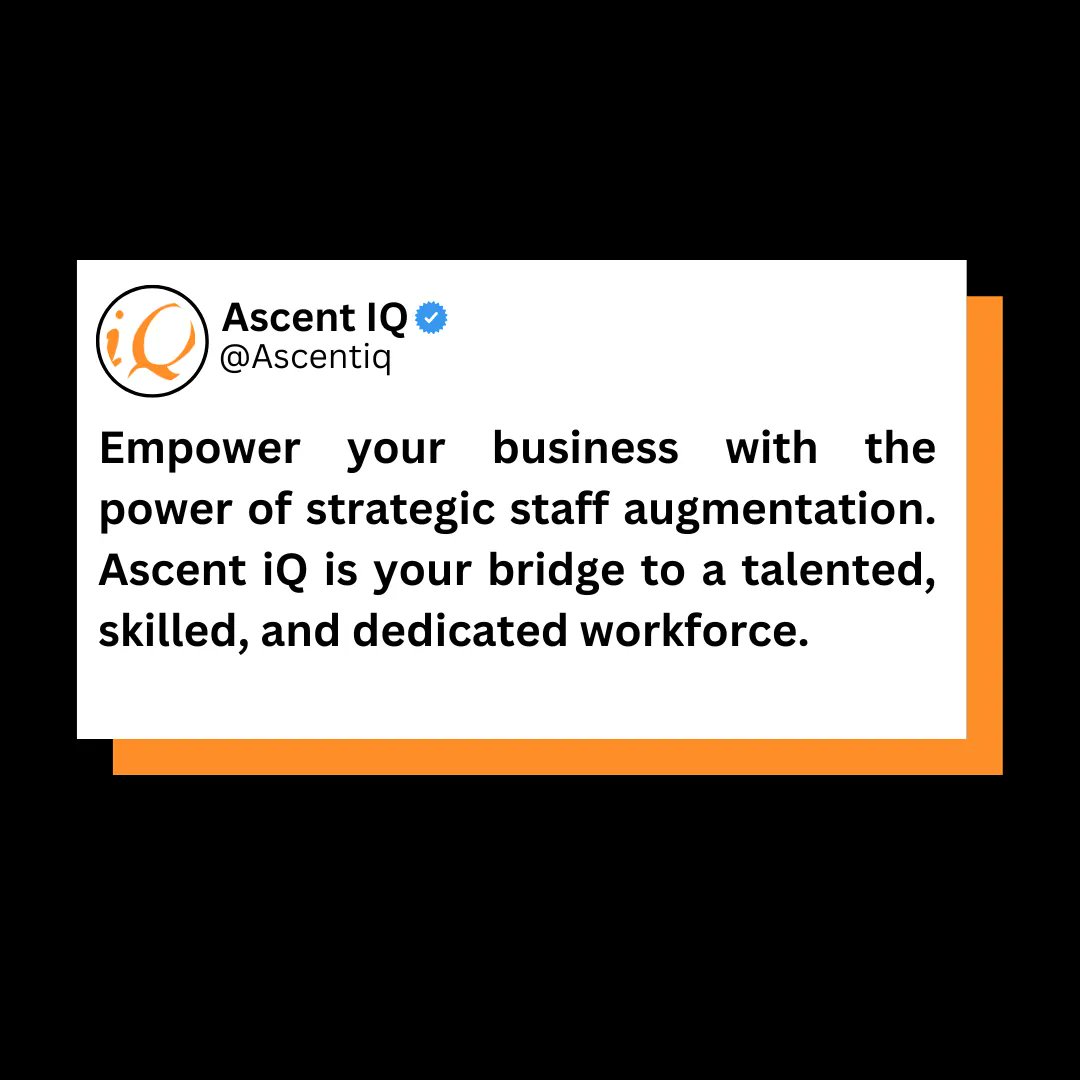 Empower your business with the power of strategic staff augmentation. Ascent iQ is your bridge to a talented, skilled, and dedicated workforce. #SkilledProfessionals #BusinessExcellence
