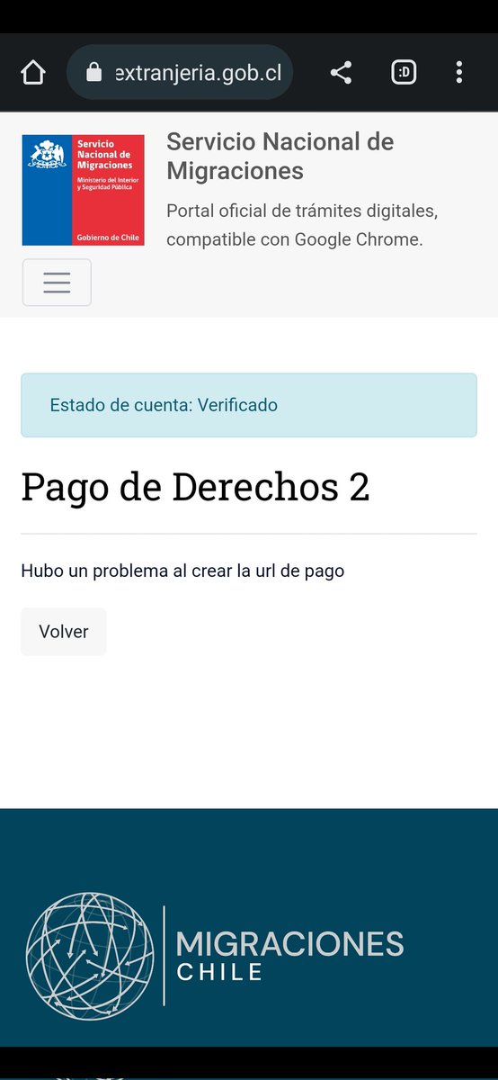 Diazl2005's tweet photo. @MigracionesCL Cuando hago click para pagar me dale eso y no me deja realizar el pago https://t.co/litRA6dcBe