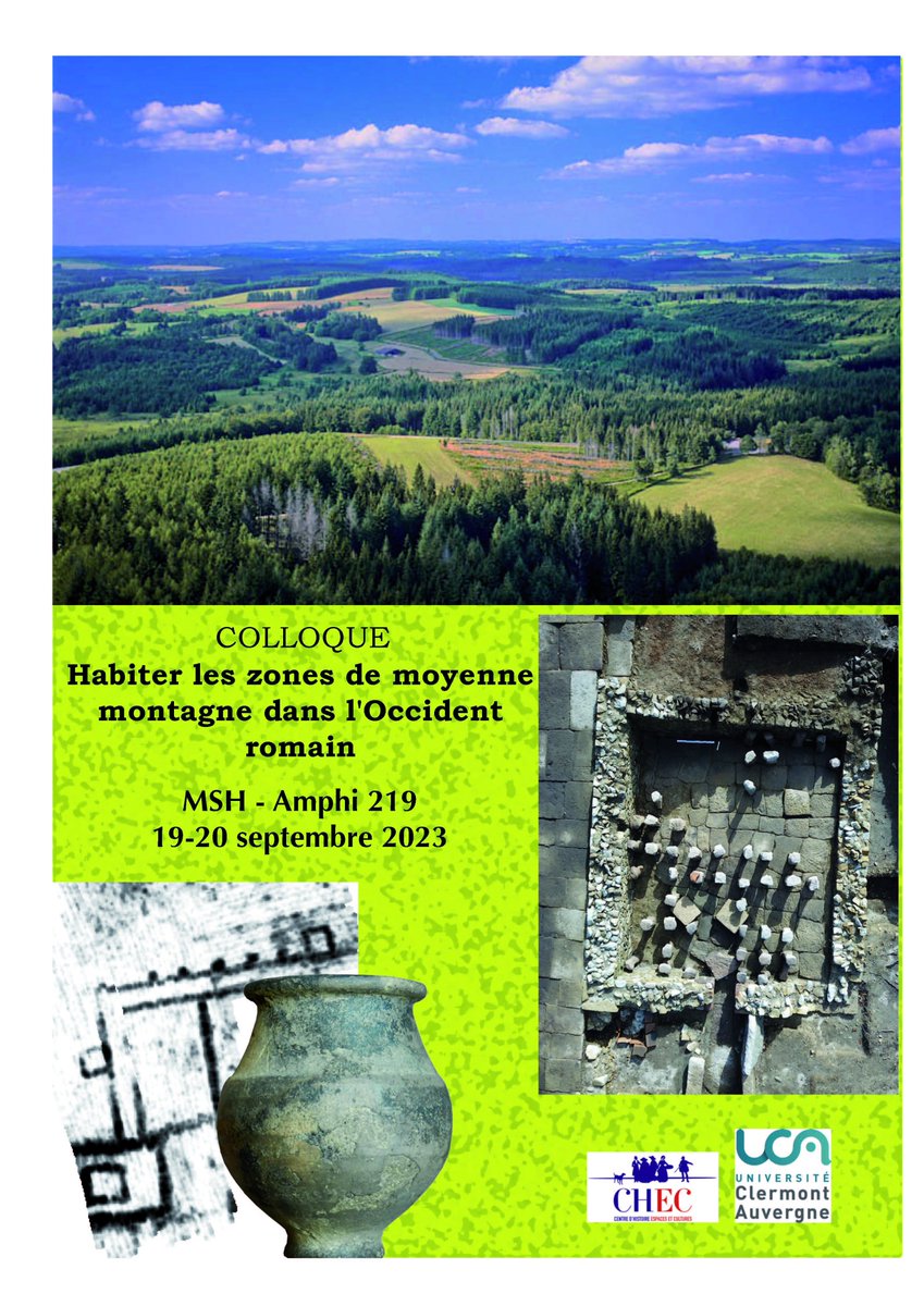 AgerAssociation's tweet photo. [Programme] Colloque Habiter les zones de moyenne montagne dans l’Occident romain organisé par Blaise Pichon (@CHEC_Clermont @UCA_Recherche), Clermont-Ferrand, 19-20 septembre 2023, @ClermontMsh 
#archéologie
https://t.co/xOD2ubrfLY https://t.co/kTBVuf0mHi