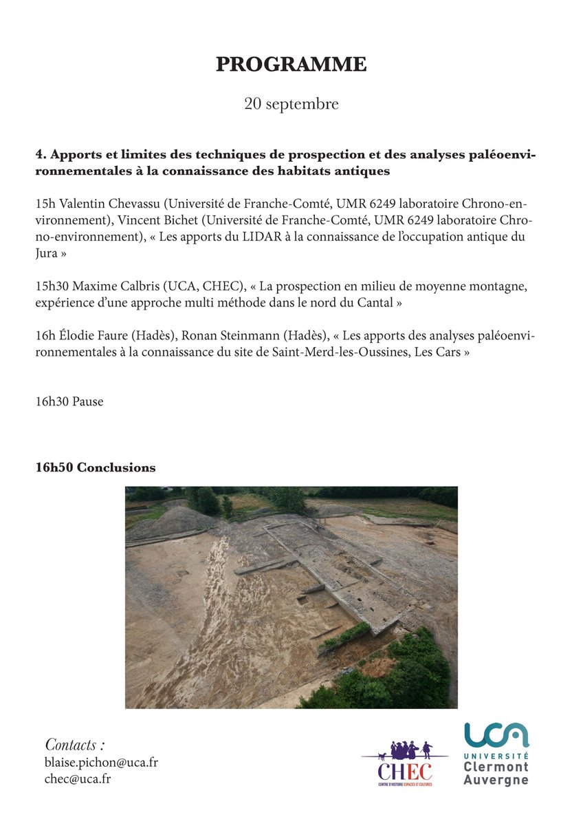 AgerAssociation's tweet photo. [Programme] Colloque Habiter les zones de moyenne montagne dans l’Occident romain organisé par Blaise Pichon (@CHEC_Clermont @UCA_Recherche), Clermont-Ferrand, 19-20 septembre 2023, @ClermontMsh 
#archéologie
https://t.co/xOD2ubrfLY https://t.co/kTBVuf0mHi