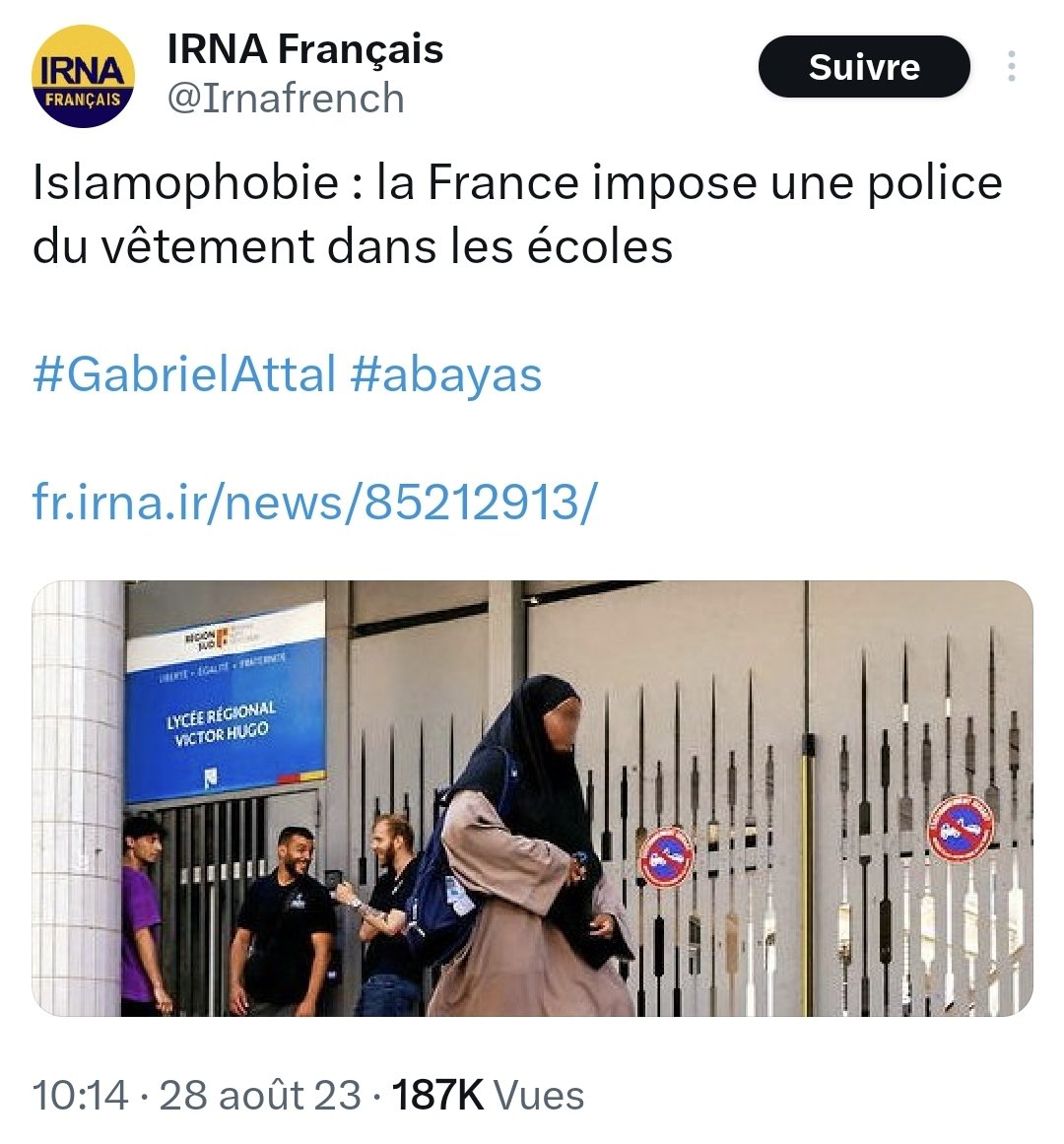 Encore plus fort que le @le_gorafi ⤵️

'La NUPES tu peux pas test !'

#NUPESMarcheDeDupes #JoueLaCommeEnIran #AllianceBolivarienne #IslamoGauchistes #Abaya