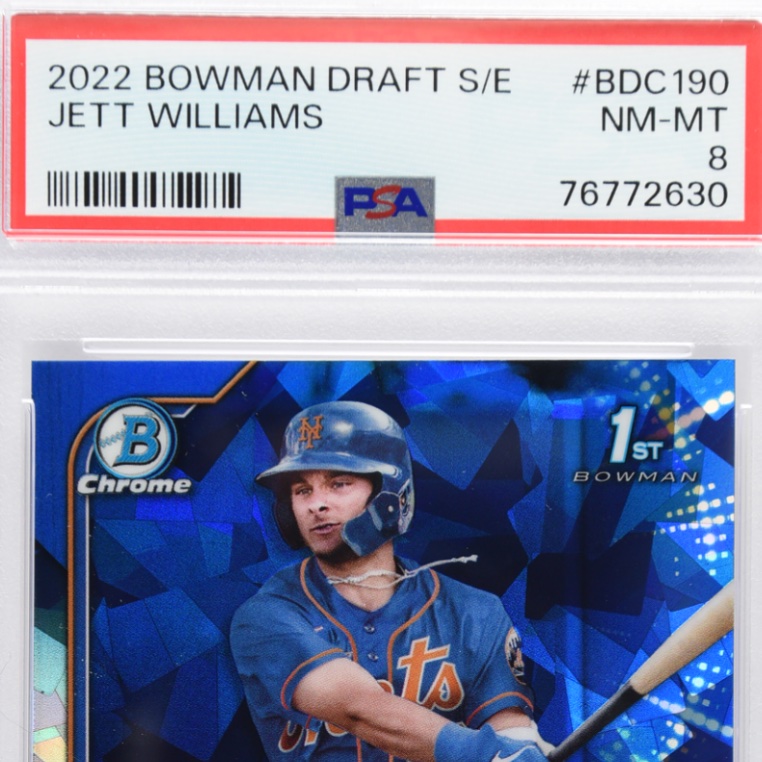🚨🚨PROSPECT GIVEAWAY🚨🚨

- 2022 Bowman Draft Sapphire Jett Williams PSA 8🔥🔥

We Are Giving Away Future #Mets Super Star ⭐️ Jett Williams Draft Night Card <a href="/jettwilliams04/">Jett Williams</a> 

To Enter: 
- Follow Us (<a href="/MetCastPod/">MetCast</a>) 
- Retweet

*Bonus Entry*
- Tag A Mets Fan In The Comments
#LGM