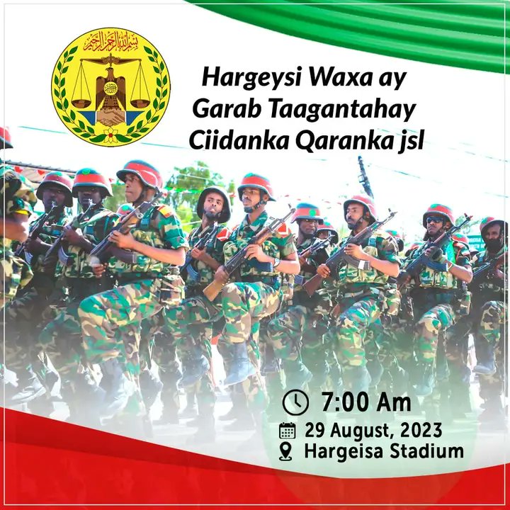 AMciidle's tweet photo. Tomorrow, Rally in support of Somaliland National defence forces will be held in Hargeisa stadium.
#Somaliland #SNDF https://t.co/6QcI8CpyXW