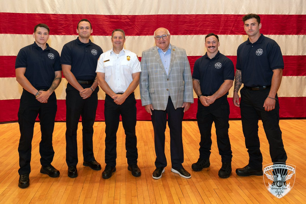 FraminghamFire's tweet photo. This morning, four new members of the Framingham Fire Department were sworn in for duty in @Framingham_MA: Kyle Caso, Luke Cuneo, Jordan Porter and Clayton Scata.

Welcome to the greatest profession in the world! 

#firefighters #firstresponders #teamframinghamfire https://t.co/OEknk8YRe4